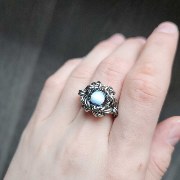 Vintage Medieval style light blue Romanov chainmail ring ✦ size 7 ✦ - Picture 5 of 9